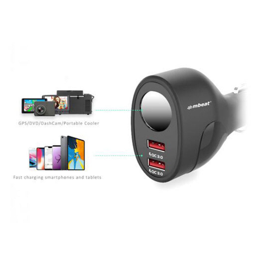 Mbeat Gorilla Power Dual QC3.0 Car Charger w/Cigar Lighter Socket f/Phone/GPS — image 2