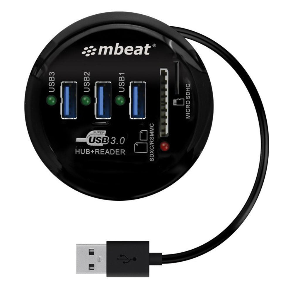 Mbeat 2-in-1 Portable USB 3.0 Hub and SD/MicroSD Card Reader for Laptop/Macbook