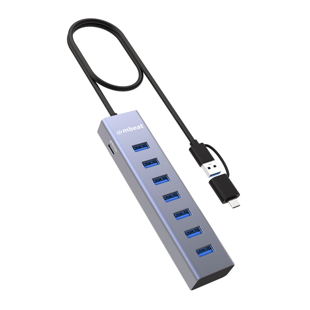 Mbeat Silver 7-Port USB Hub with Dual USB-A & USB-C Connector