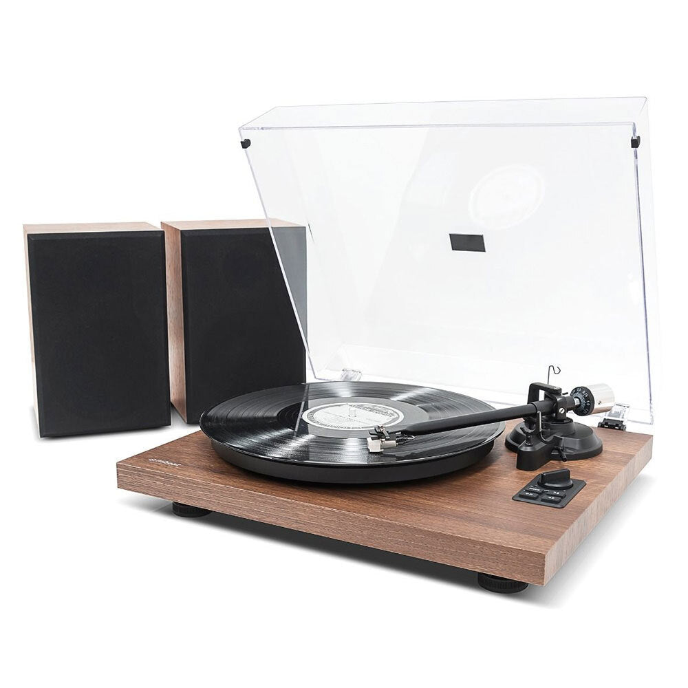 Mbeat MB-PT-28 Bluetooth Hi-Fi Turntable Vinyl Record Player w/ Speakers Brown