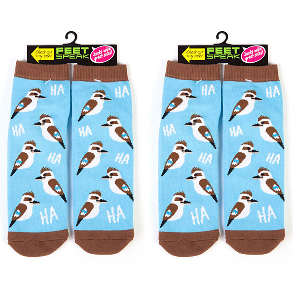 Feet Speak Kookaburra Women's Casual Crew Socks Cute-Printed Blue One-Size (2 Pack)