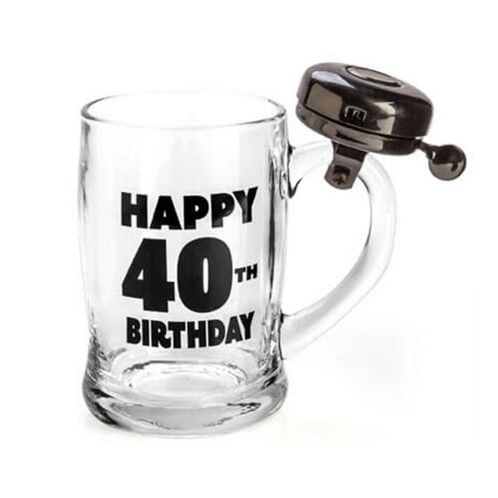 Mdi Bell Mug Beer Stein Glass Pub Party Drinkware Clear Happy 40th Birthday