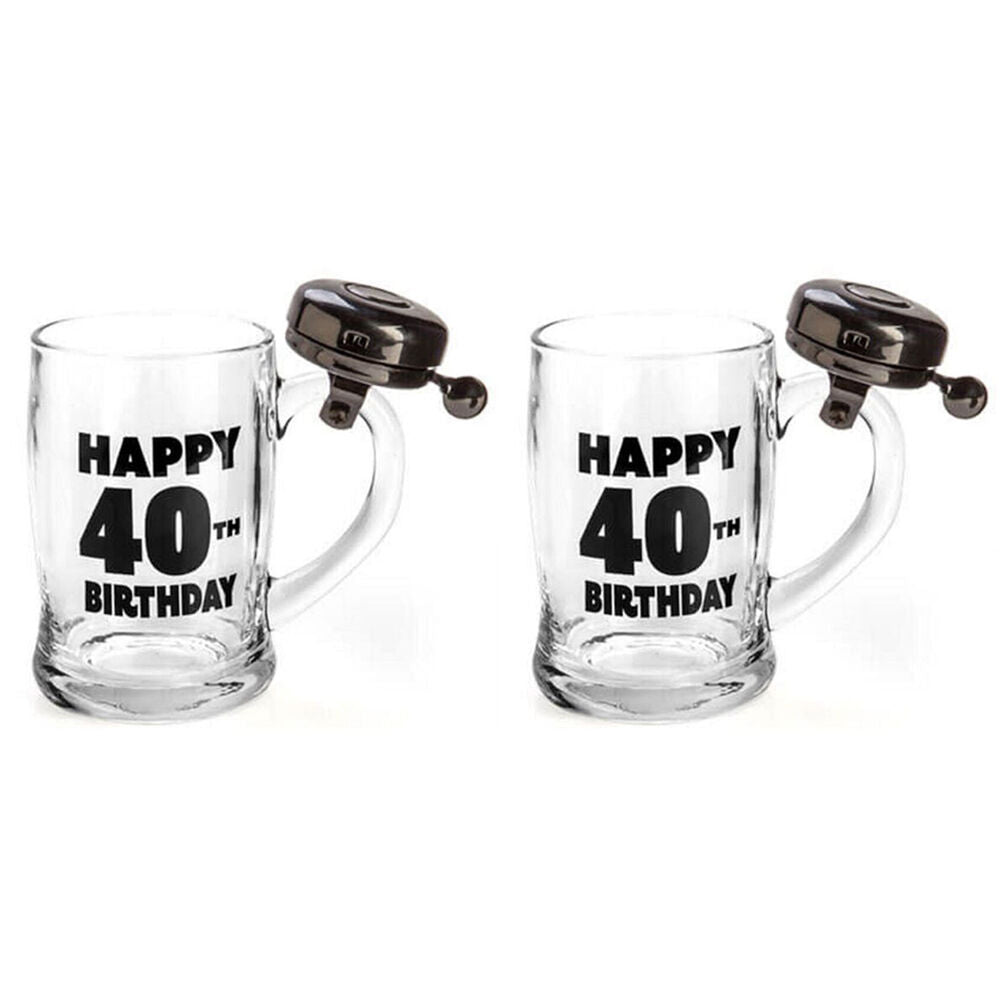 Mdi Bell Mug Beer Stein Glass Pub Party Drinkware Clear Happy 40th Birthday (2 Pack)