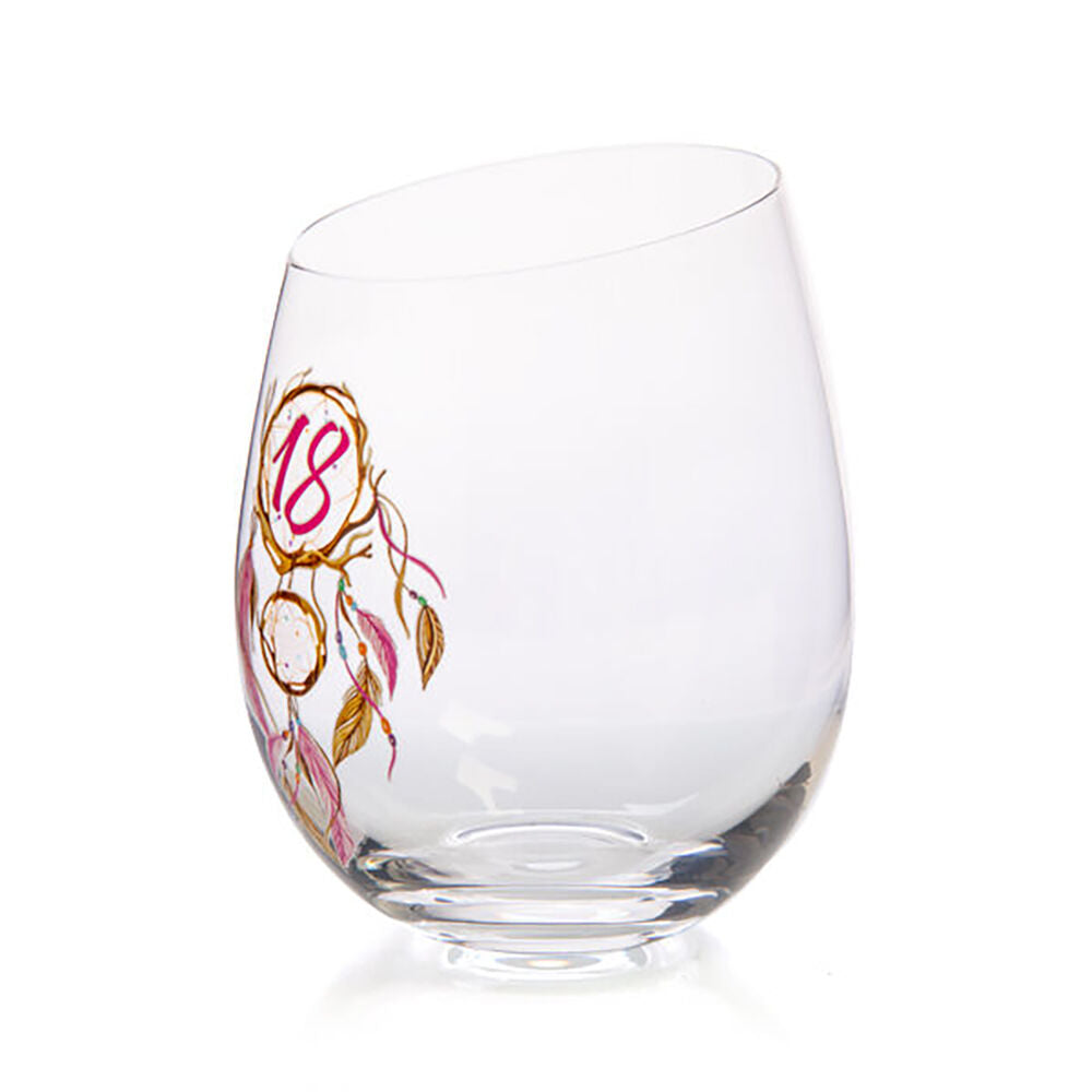 Tallulah Dreamcatcher 18th Birthday Bevel Stemless Wine Glass Drinkware — image 2