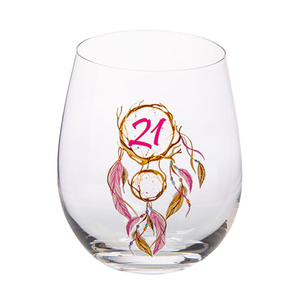 Tallulah Dreamcatcher 21st Birthday Bevel Stemless Wine Glass Drinkware