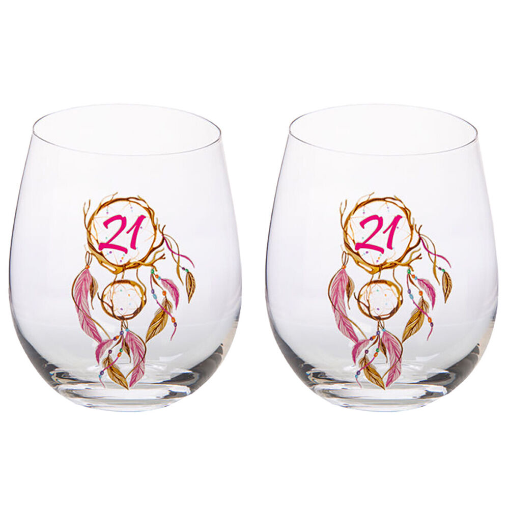 Tallulah Bevel Stemless Wine Glass Drinkware Dreamcatcher 21st Birthday (2 Pack)