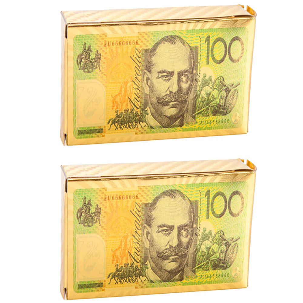 Outback Mates Australian $100 Gold Foil Novelty Poker Playing Cards 6x9cm (2 Pack)