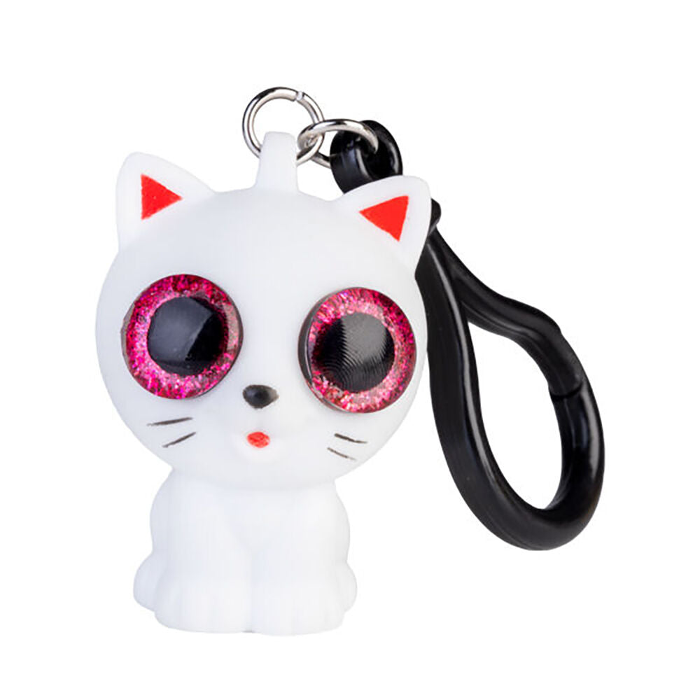 Mdi Eye Popping Keychain Cat Squeeze Stress Relief Toy 3.5x4.8cm White