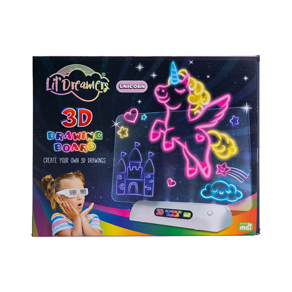 Lil Dreamers Illuminate 3D Drawing Board Set Fluoro Drawing Kit Unicorn 6y+