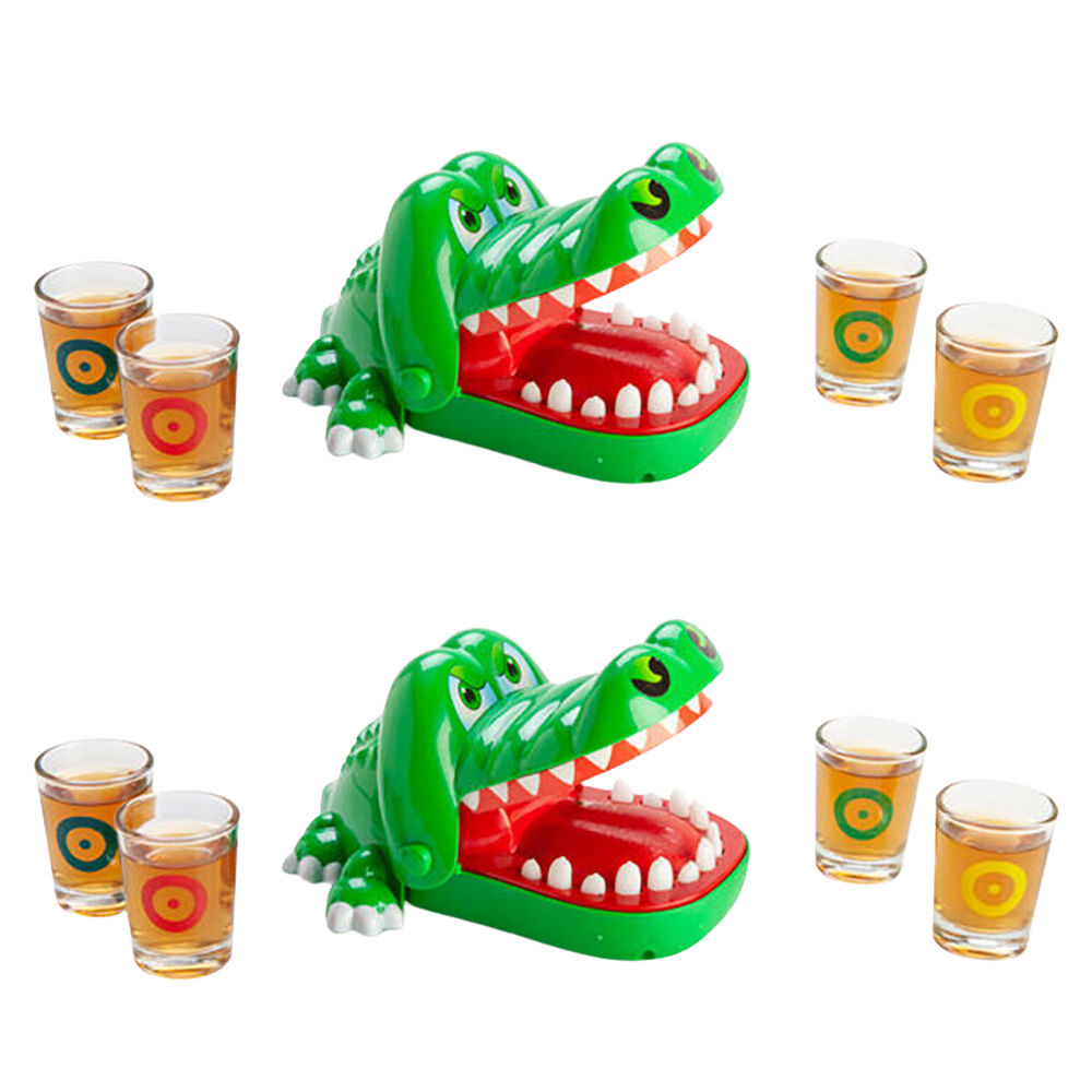 Mdi Crocodile Chomp Toy w/ Shot Glasses Novelty Drinking Game 18x17cm Green (2 Pack)
