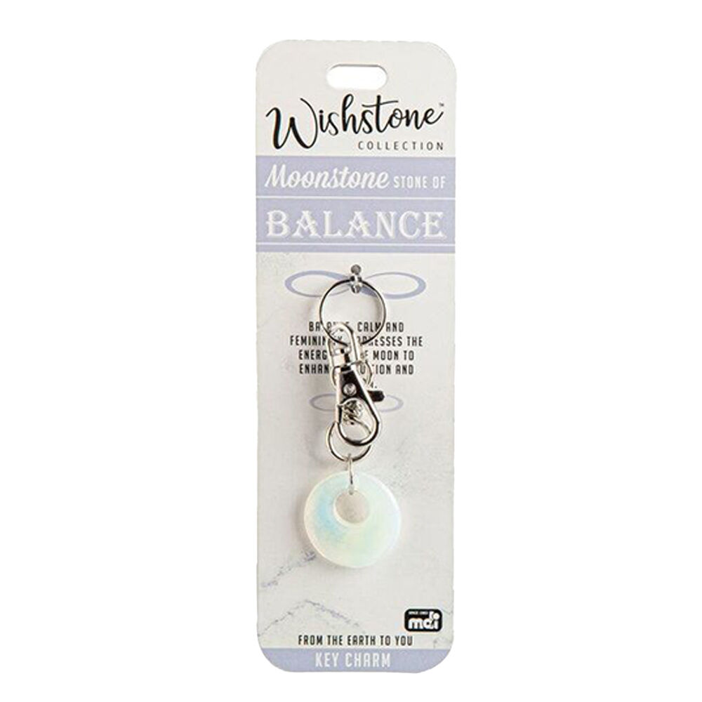 Wishstone Moonstone Stone of Balance Key Charm Keyring Round 3x11.5cm White