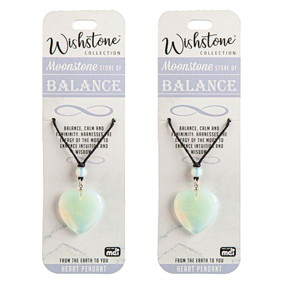 Wishstone Moonstone Stone of Balance Heart Pendant Necklace 3x19cm White (2 Pack)