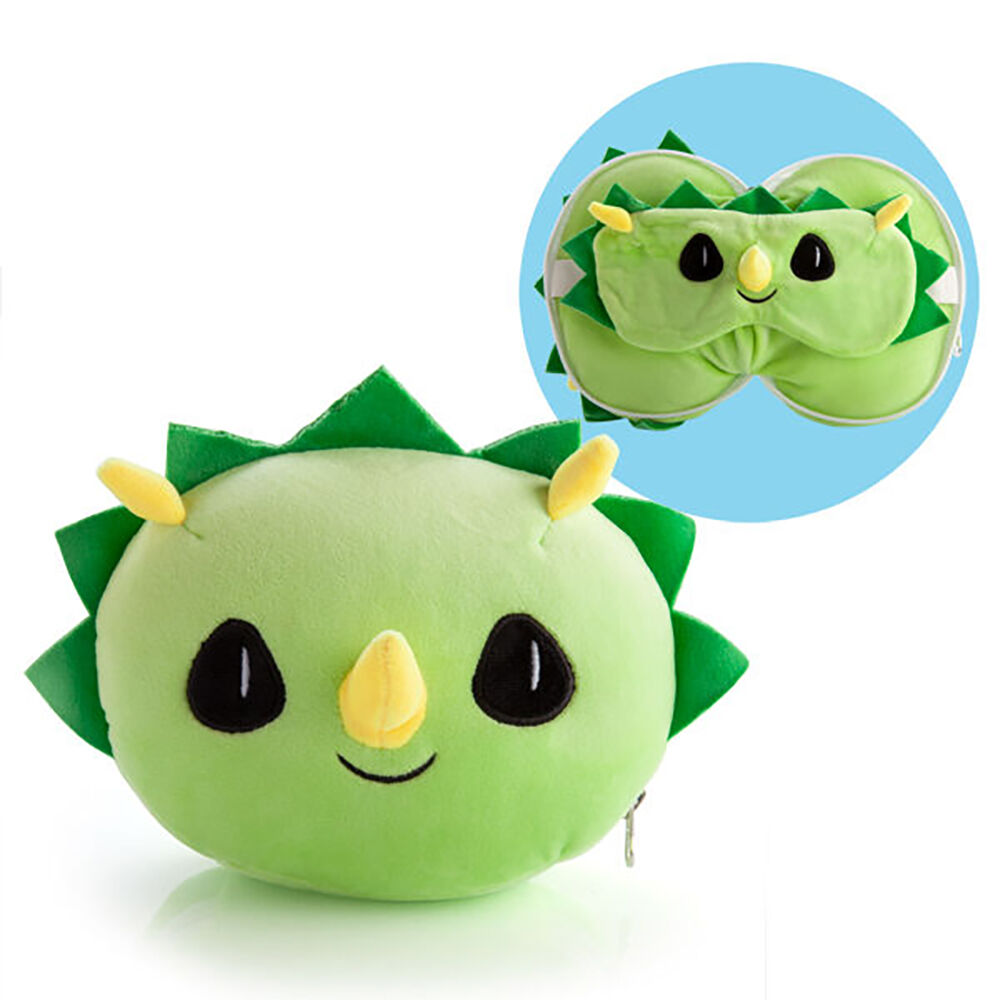 Smooshos Triceratops 17x15cm Neck Pillow Pal Travel 2-in-1 Eye Mask Green — image 2