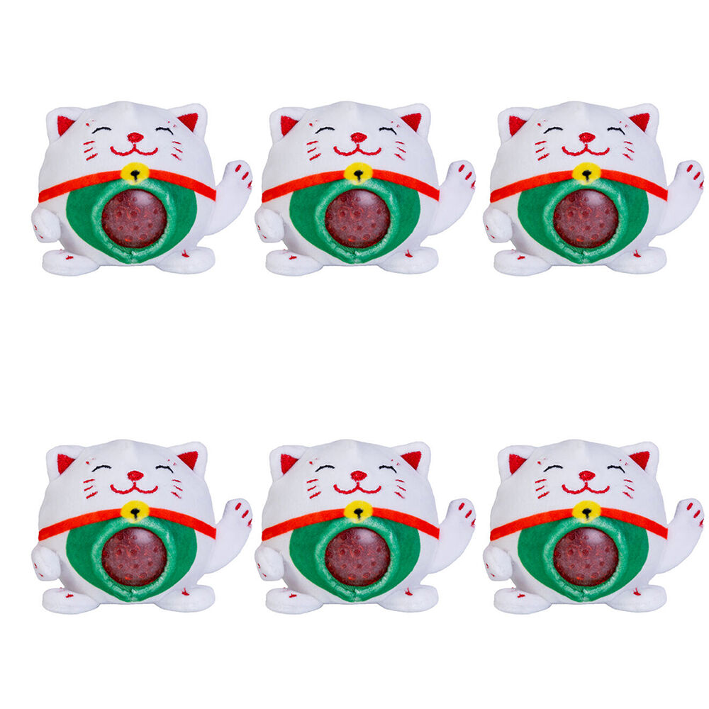 PBJ Plush Ball Jellies Squishy Filled Childrens Toy 8x8x8cm Lucky Cat (6 Pack)