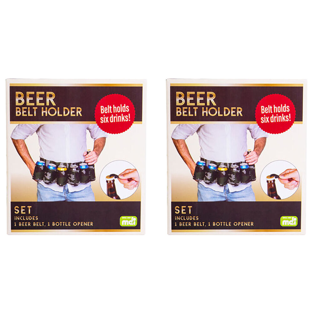 Mdi 6xBeer Belt Holder w/ Bottle Opener BBQ/Picnic Party Accessory Camo (2 Pack)