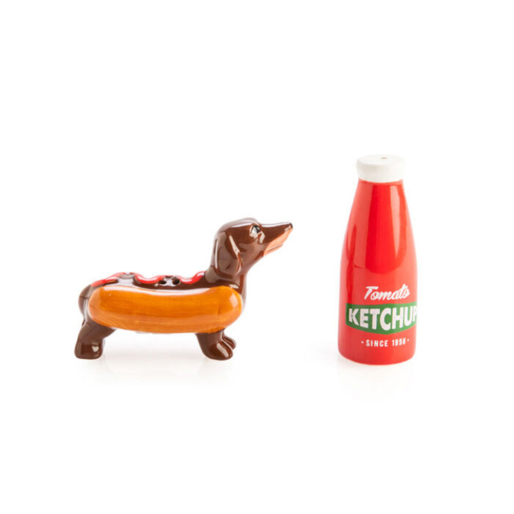 Flavour Mates 3D Salt & Pepper Shaker Set 11x11x5.5cm Sausage Dog Ketchup (2 Pieces)