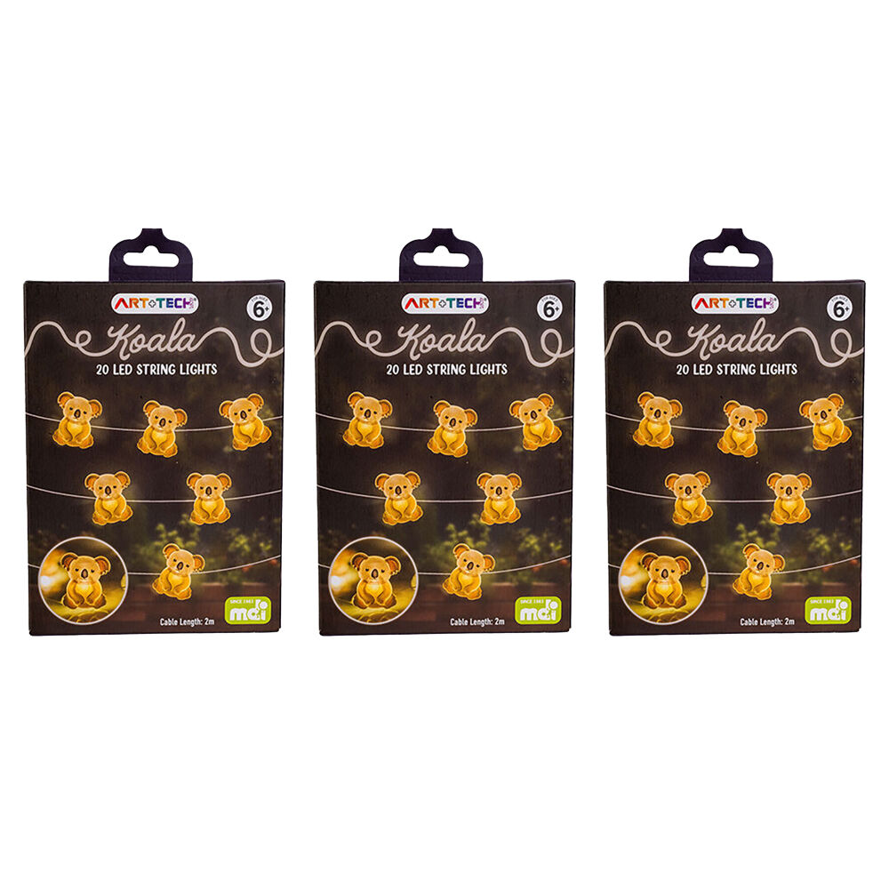 Art + Tech LED String Light Koala Cute Australian Themed Decor 23.8x3.5cm (3 Pack)