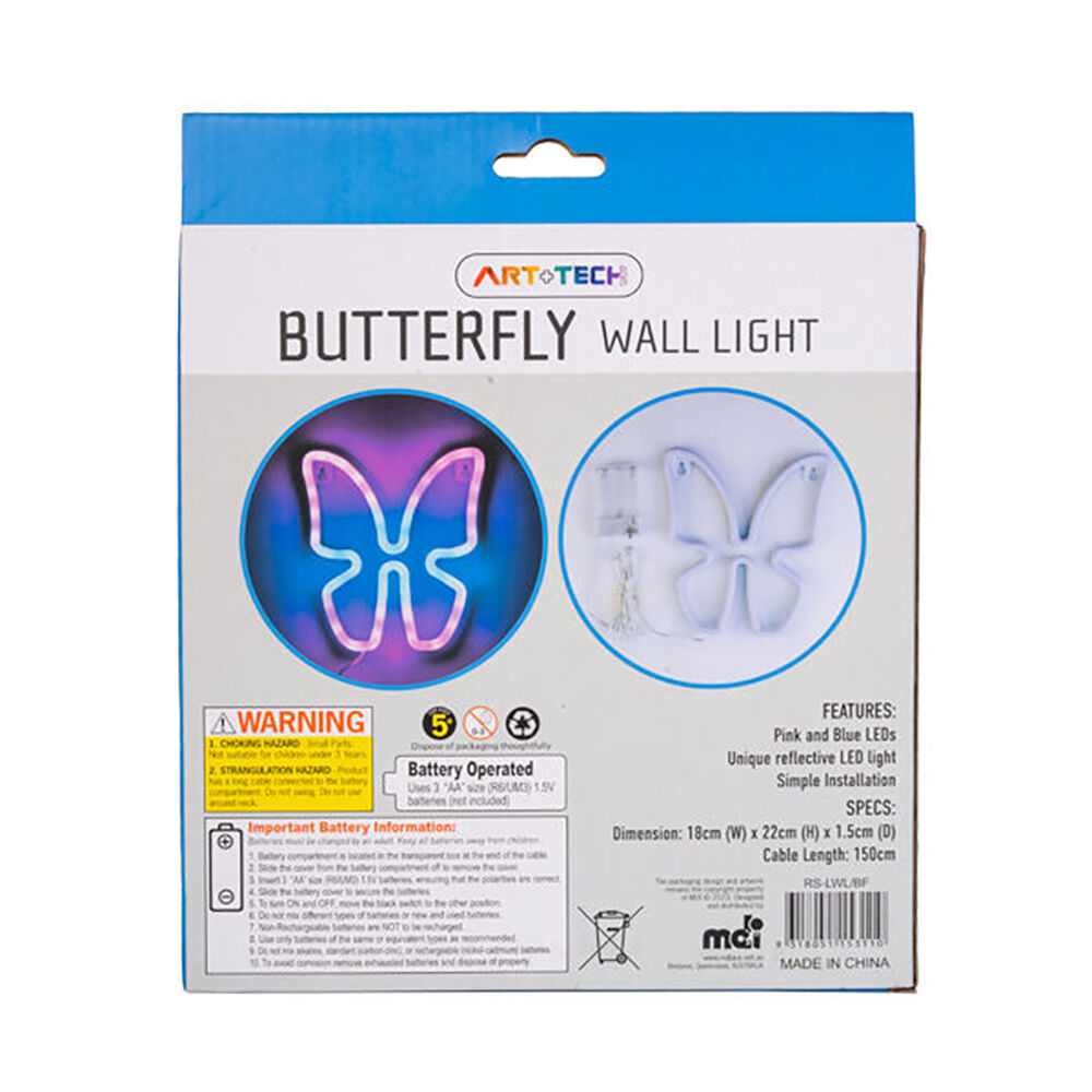 Art + Tech LED Wall Light Butterfly Cute Home Decor Lamp Display 18x22cm — image 4