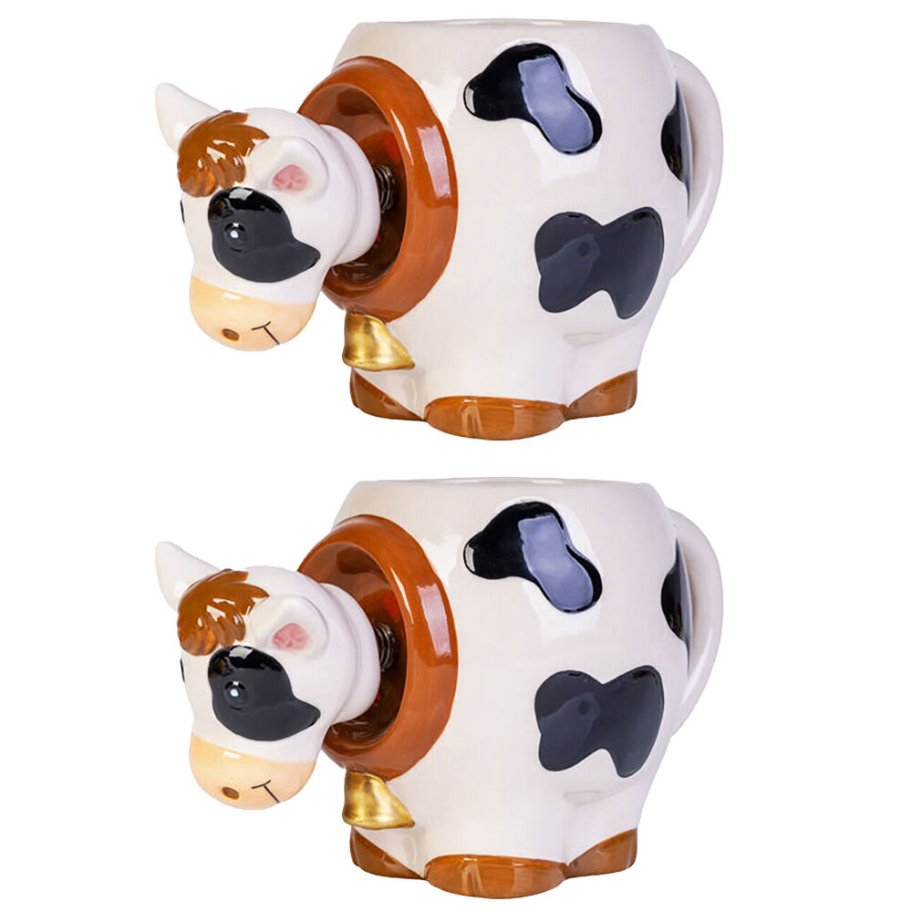 Mdi 3D Cow Bobble Head Ceramic Coffee/Tea Novelty Mug Drinkware 17.5x11cm (2 Pack)