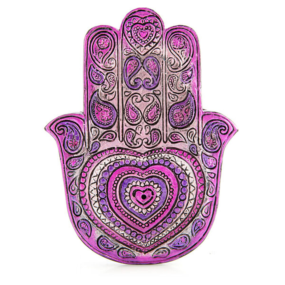 Mdi Flat Incense Burner/Incense Stick Holder Hamsa Heart 12.5x9cm Purple