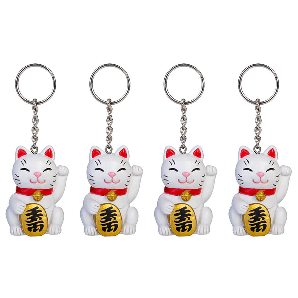 Lucky Cat Keychain Kitty Mini Animal Charm Toy Bag Accessory for Kids 5x3cm (4 Pack)