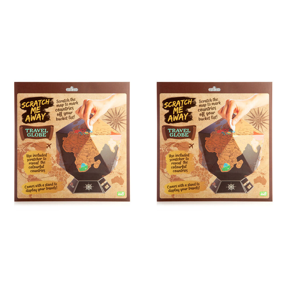 Mdi DIY Scratch Me Away World Travel Globe Map w/ Stand 26x26x26cm (2 Pack)