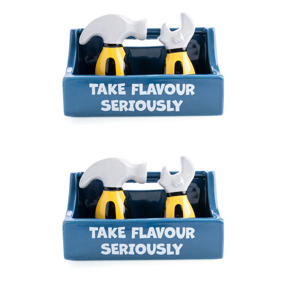 Flavour Mates 2pc Flavour Mates Salt & Pepper Shaker Set 15.2x7x11cm Tradie Toolbox Holder (2 Pack)