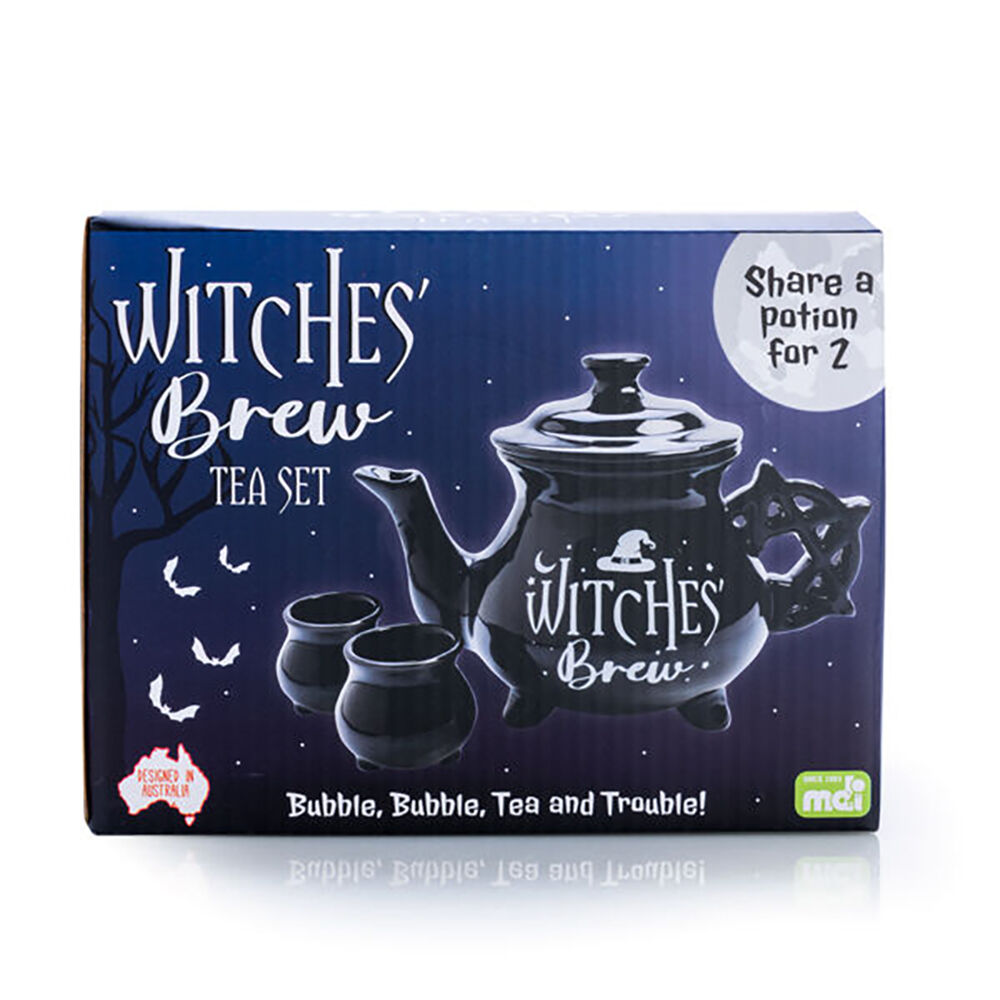 Mdi Cauldron Teapot w/ 2xTeacups Teatime Drinkware Set Black Witches Brew — image 5
