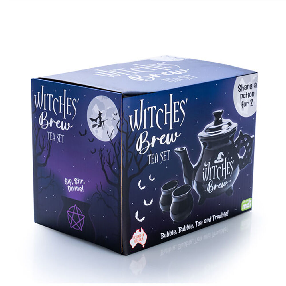 Mdi Cauldron Teapot w/ 2xTeacups Teatime Drinkware Set Black Witches Brew — image 6