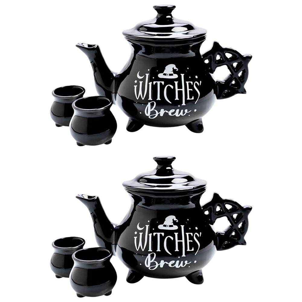 Mdi Cauldron Teapot w/ 2xTeacups Teatime Drinkware Set Black Witches Brew (2 Pack)