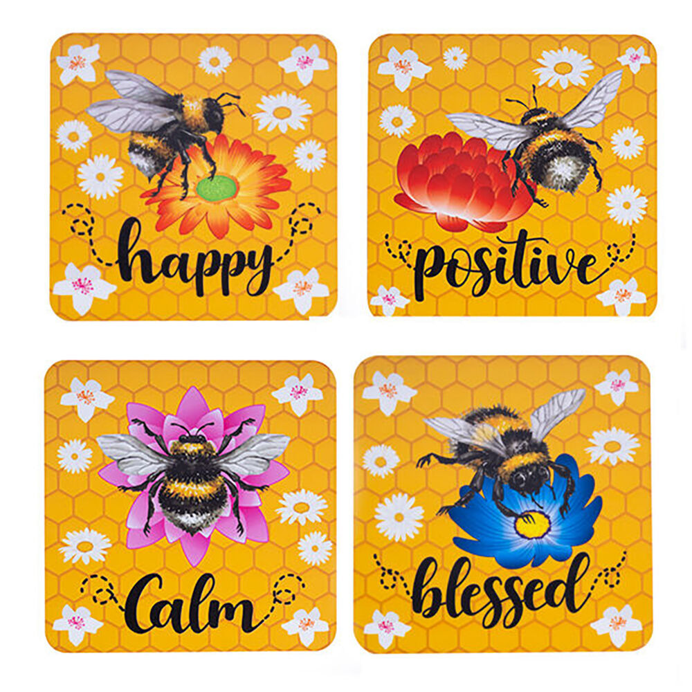 Joybee 4pc Joybee Cork-Backed Drink Coasters Table Protector Mat Square Bee Yellow (6 Pack) — image 2