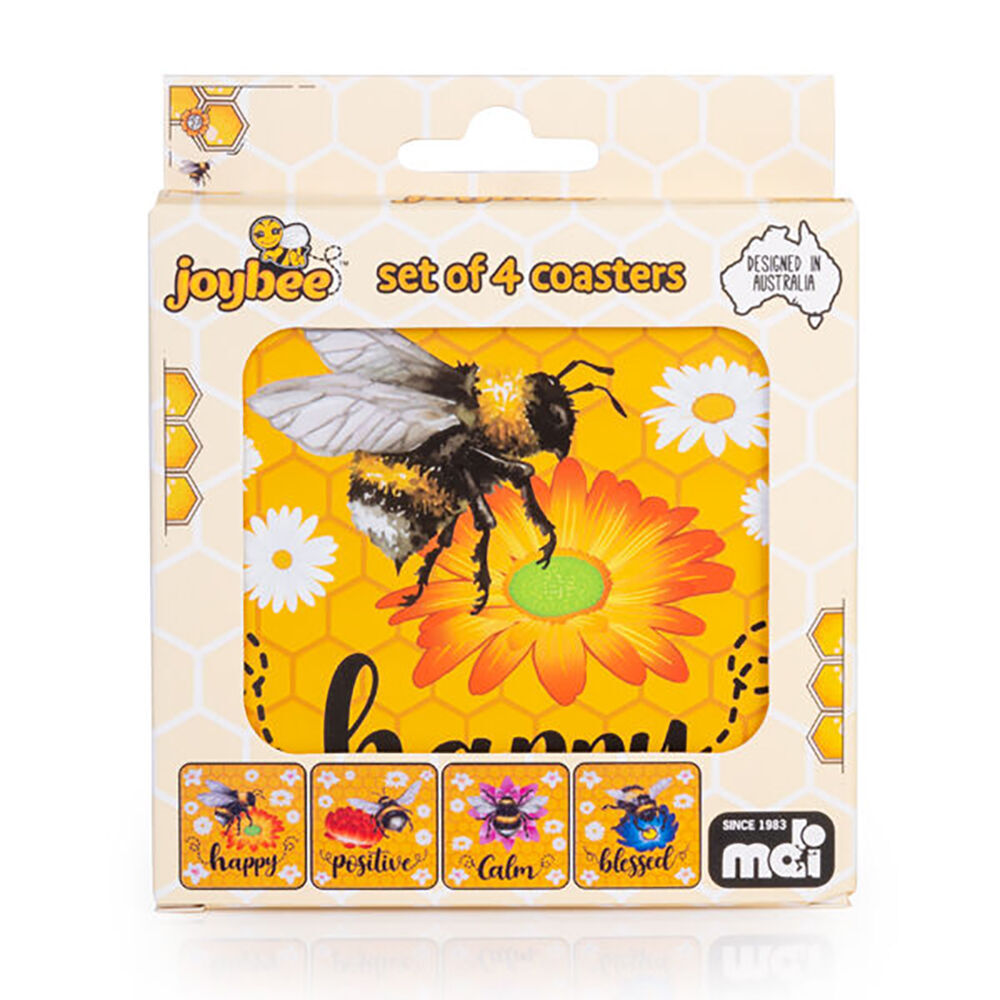 Joybee 4pc Joybee Cork-Backed Drink Coasters Table Protector Mat Square Bee Yellow (6 Pack) — image 5