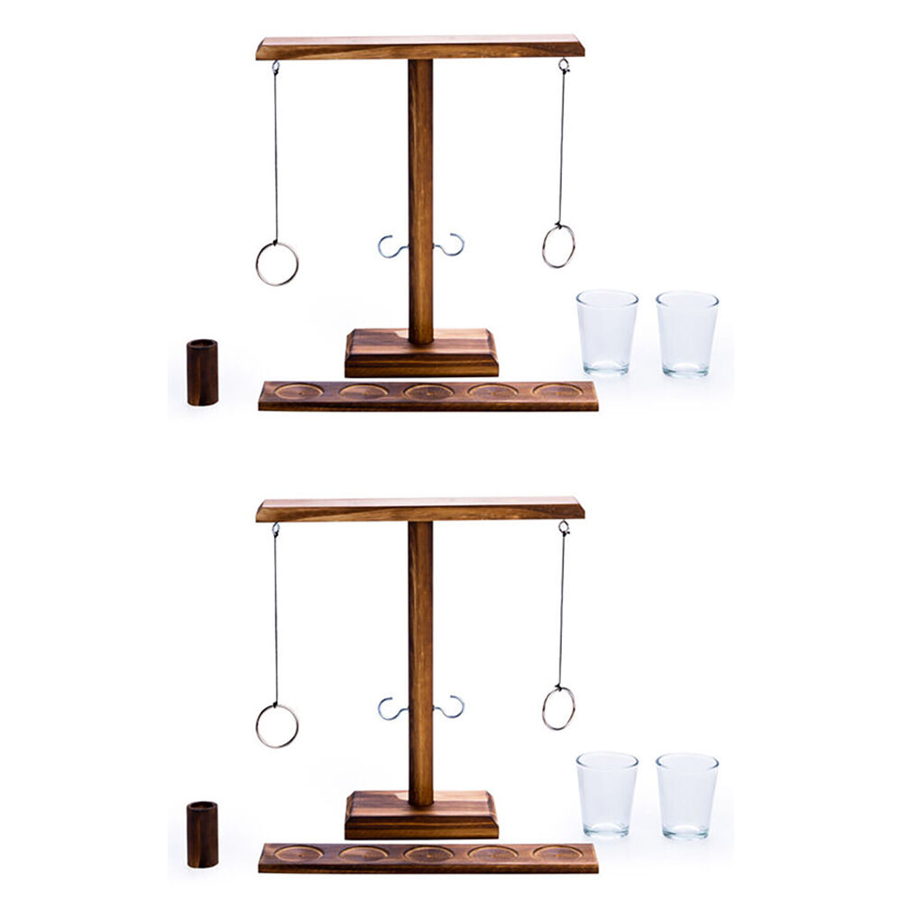 Mdi Wooden Ring Toss w/ Shot Glasses Set Tabletop Mini Drinking Game 25x26cm (2 Pack)