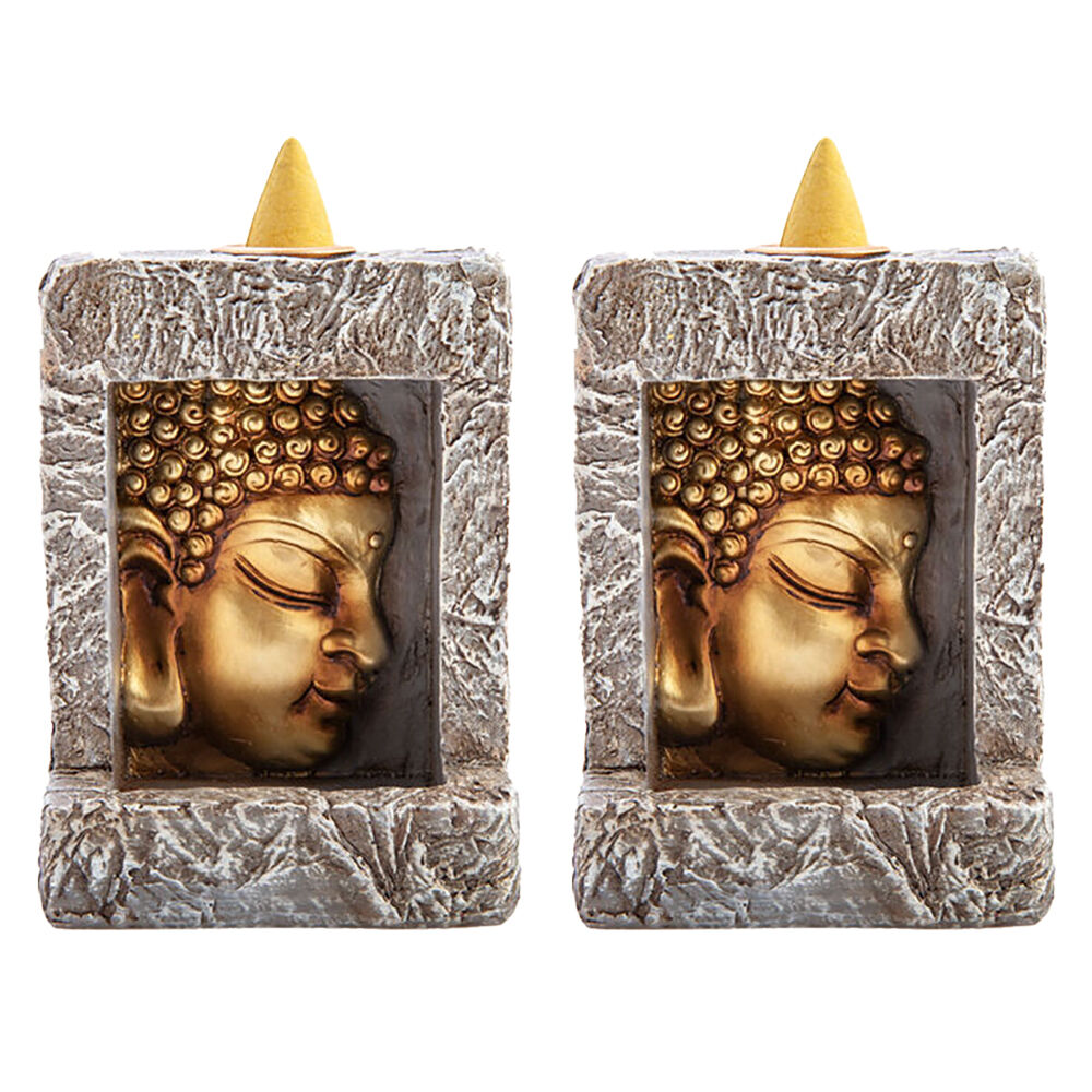Mdi Backflow Cone Burner Frame Buddha Head Incense Burner Home/Room Decor (2 Pack)