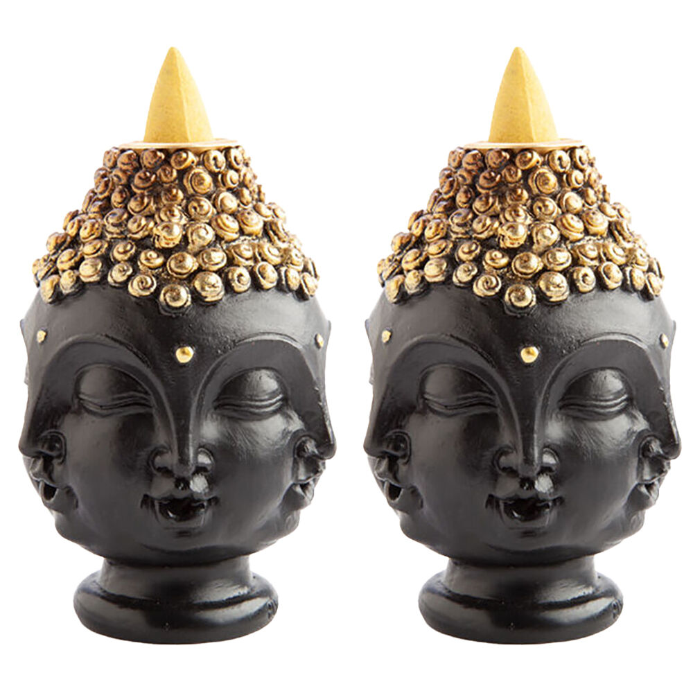 Mdi Backflow Burner 4 Faces Buddha Head Incense Cone Burner Home/Room Decor (2 Pack)