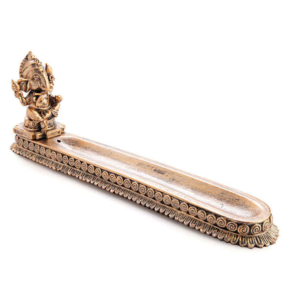 Mdi Flat Incense Burner/Incense Stick Holder Dish Ganesha 28.7x9.5cm Gold