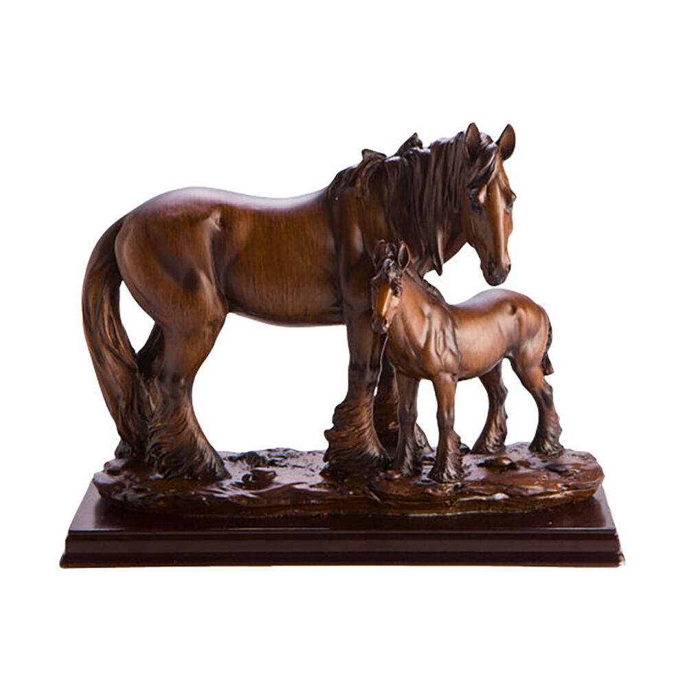 Mdi Horse Family 2-Figurine Elegant Home Decor Traditional Wood Look Brown