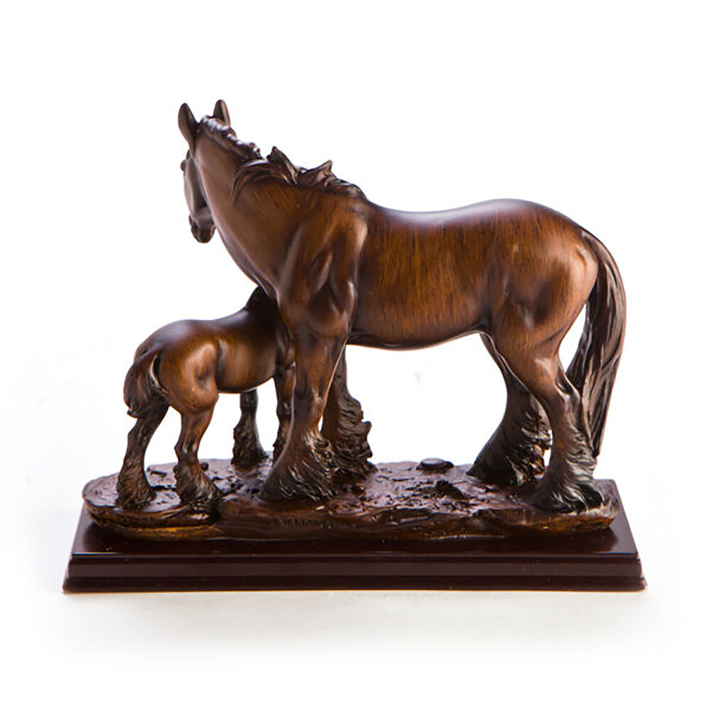Mdi Horse Family 2-Figurine Elegant Home Decor Traditional Wood Look Brown — image 3
