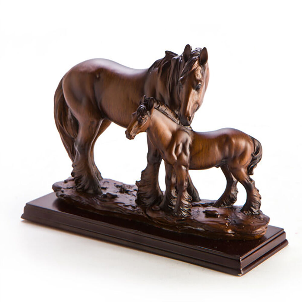 Mdi Horse Family 2-Figurine Elegant Home Decor Traditional Wood Look Brown — image 4