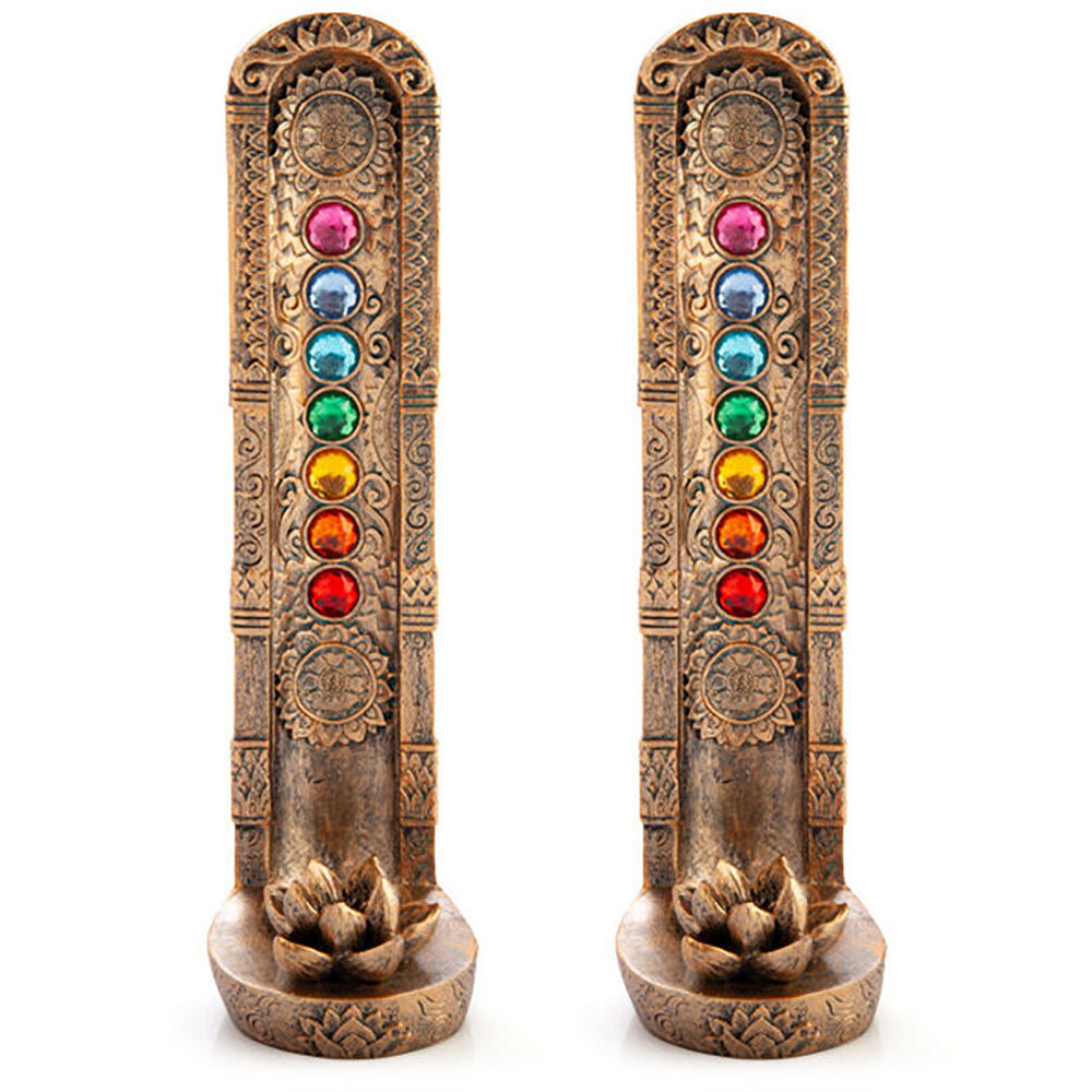 Mdi Stick Incense Burner Chakra Lotus Stand/Holder Copper 27x8cm Home Decor (2 Pack)