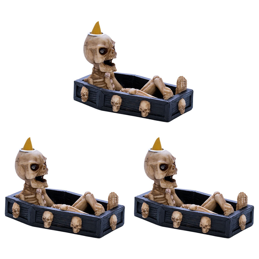 Mystical Worlds Cone Incense Burner/Backflow Skeleton Halloween Home Decor (3 Pack)