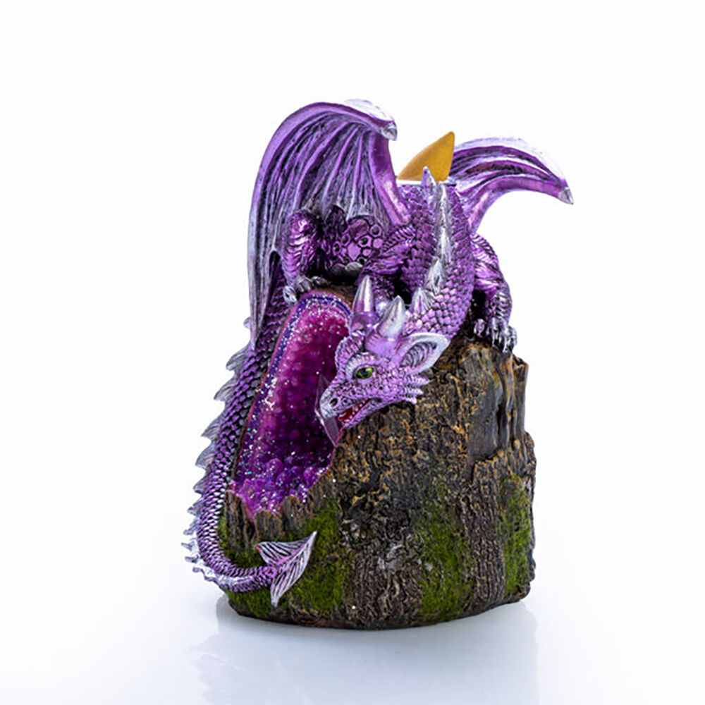 Mystical Worlds LED Backflow Incense Burner Dragon Crystal Tree Decor 16cm