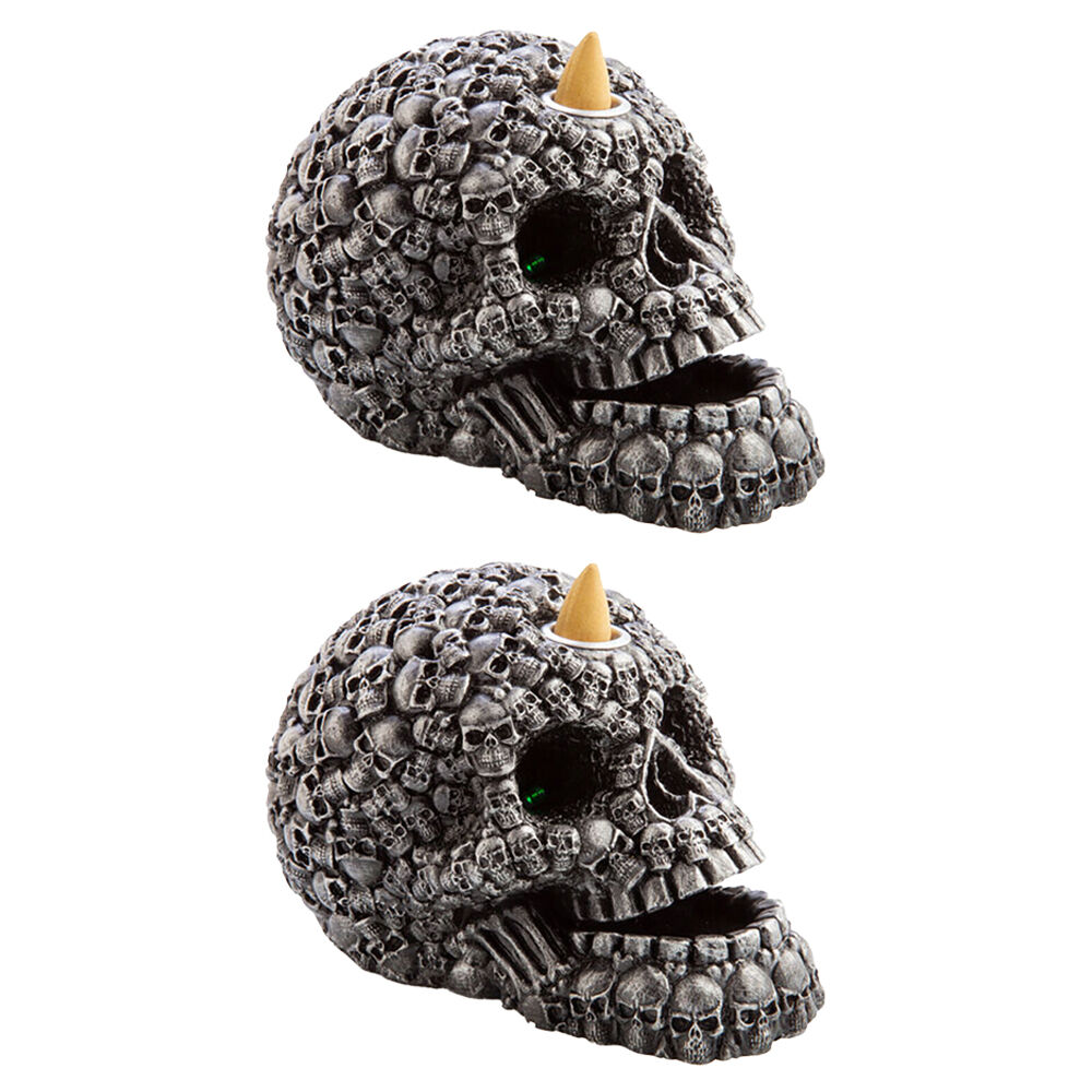 Mystical Worlds LED Backflow Incense Burner Skull Gothic Display 17x11.8cm (2 Pack)