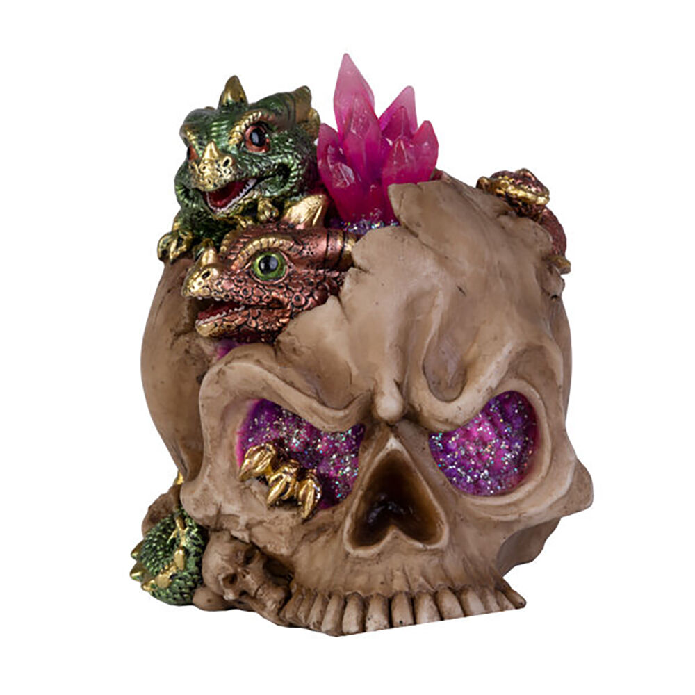 Mystical Worlds LED Light Skull Baby Dragons Fantasy Room Decor 14.8x13.2cm