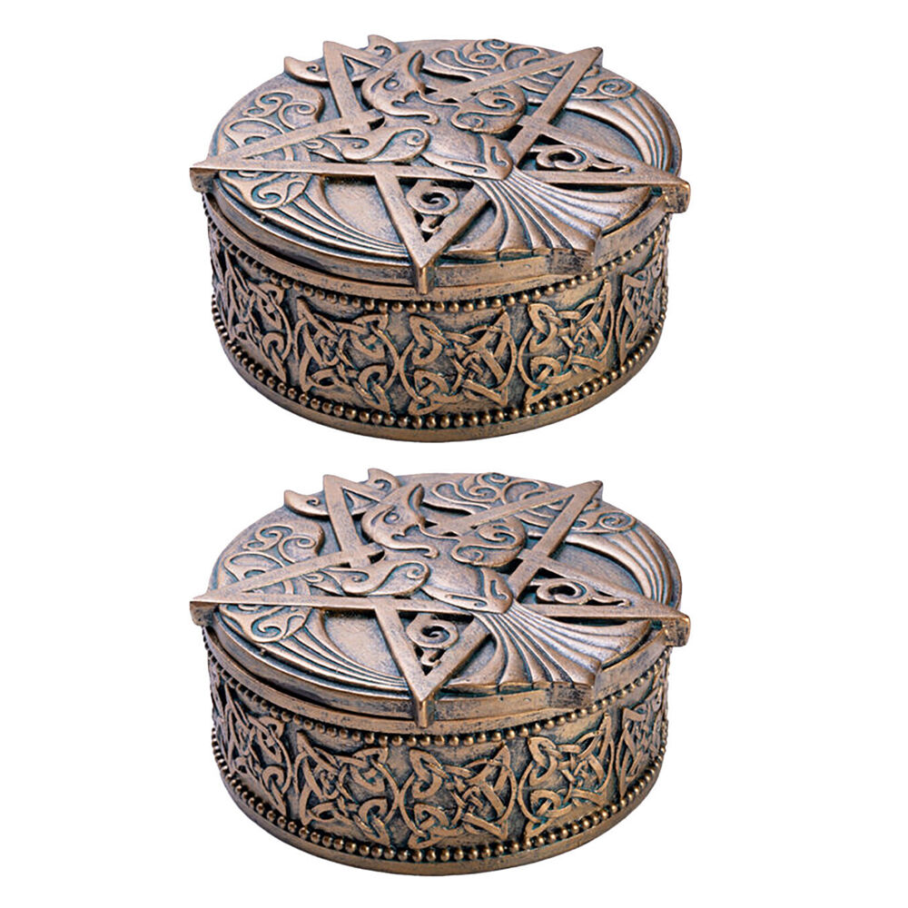 Mystical Worlds Trinket Box Pentacle Gold Jewellery Storage Decor Antique (2 Pack)