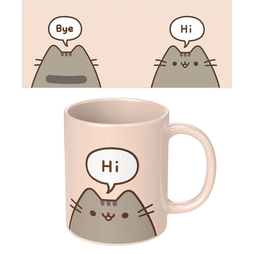 Pusheen Pink Hello/Goodbye Cat Cartoon Coloured Coffee Mug — image 2