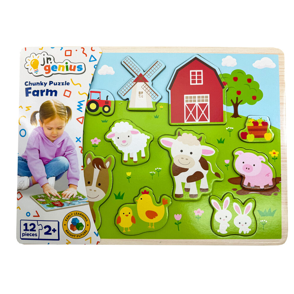 JR. Genius Jr.Genius Chunky Puzzle Farm Animals Educational Toy Kids/Toddler 3y+ (12 Pieces)