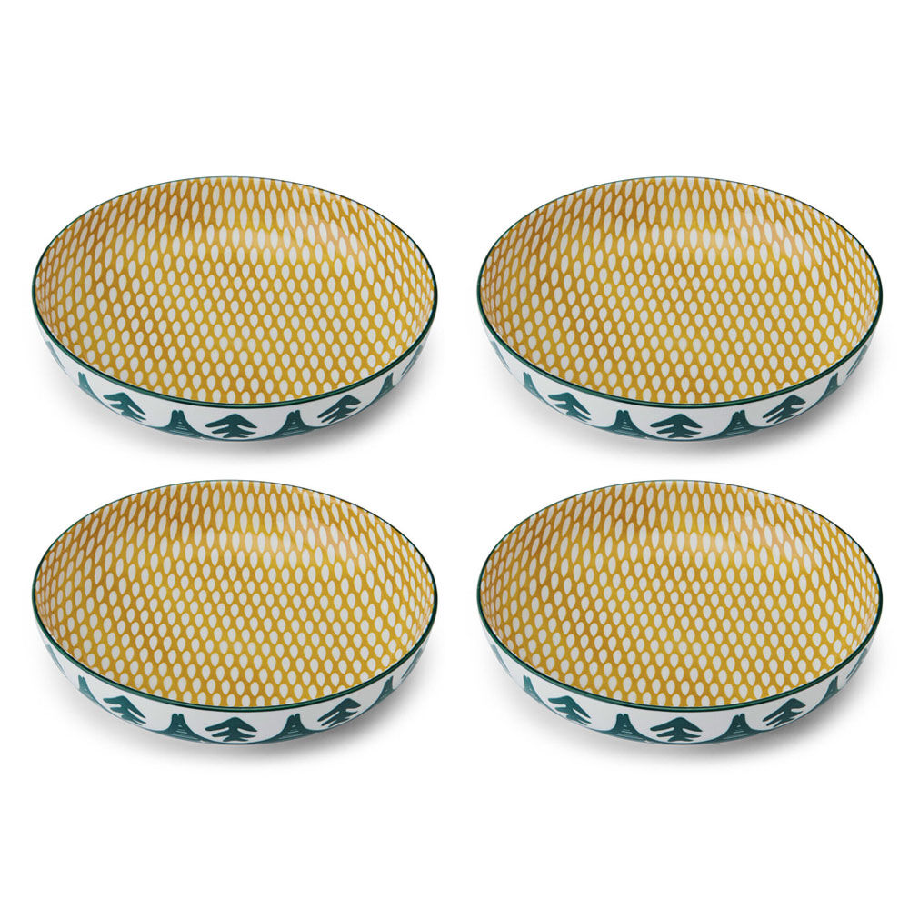 Mikasa Leafy Pattern Ceramic Bowl Salad Serving Round Dinnerware 21cm Green (4 Pack)