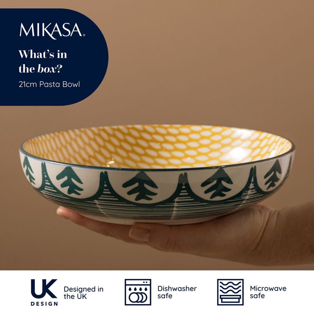 Mikasa Leafy Pattern Ceramic Bowl Salad Serving Round Dinnerware 21cm Green (4 Pack) — image 9