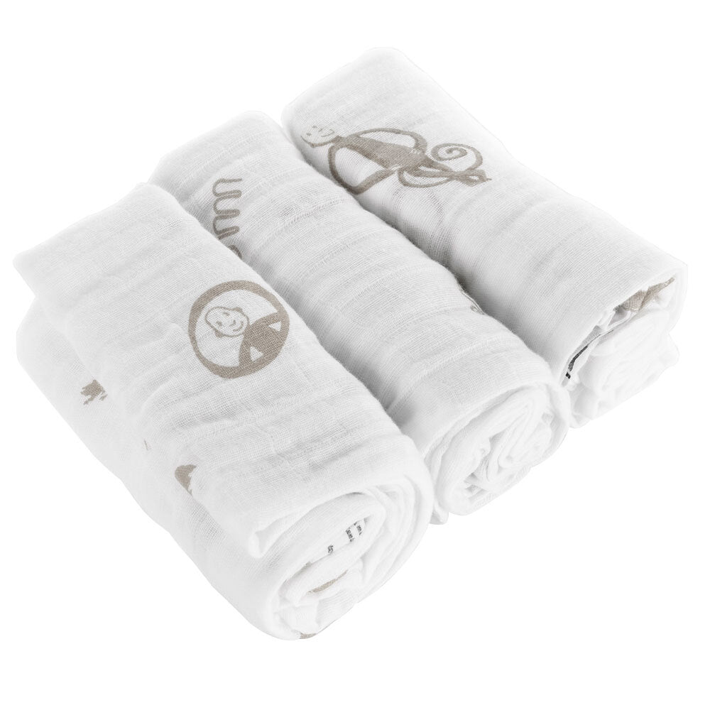 Matchstick Monkey 70cm Organic Cotton Muslin Baby/Infant Child Blanket (3 Pack) — Grey